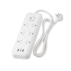 Gaston Surge Protector Power Strip - 5 Ft Plug Extension Cord, 6 Widely Outlets, 3 USB Ports(1 USB C), 1 Side Outlet Extender for Home Office, White, ETL Listed