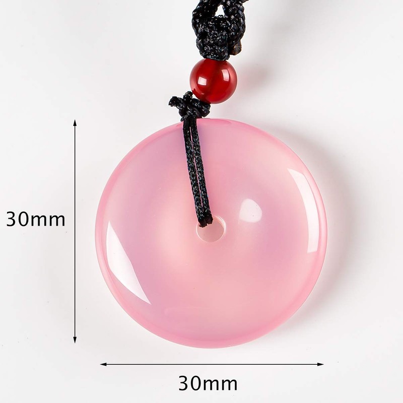 Women's Donut Necklace Pendant, Natural Pink Chalcedony Agate Lucky Stone