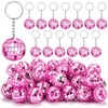 50Pcs Pink Disco Ball Keychain, Mini Small Pink Mirror Disco