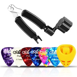 SGERUFZ Guitar String Spindle 3-in-1 String Winder String Cutter String Pin Puller Multifunctional Repair Tool for Guitar in Black 6 Pieces Guitar Picks