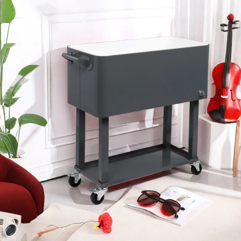 Jutoop 80QT Insulated Trolley - Dark Gray Plastic Rectangular Rolling