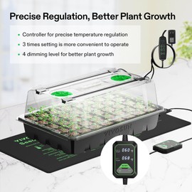 VIVOSUN VIVOSUN 1-Pack 40-Cell Seed Starter Trays with 1 Set of LED Lights and 10"x20.75" Seedling Heat Mat, 3.6" Higher Cover, Adjustable Vents, Drainage Holes, Green Propagation Tray for Planting Seeds