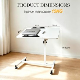 Overbed Table with 4 Wheels - Height Adjustable Hospital Table | White