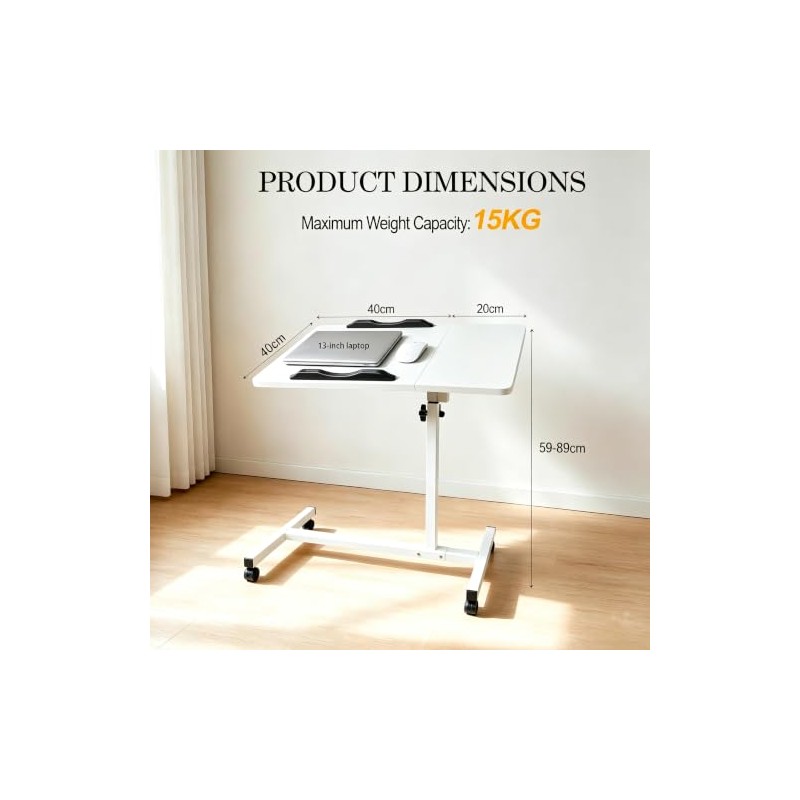 Overbed Table with 4 Wheels - Height Adjustable Hospital Table