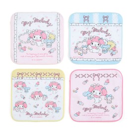 Sanrio 044598 Sanrio Petite Towel, Approx. 6.3 x 6.3 inches (16 x 16 cm), Light Blue, Yellow, Light Blue, 100% Cotton, My Melody, Set of 4, Name Space, Character 044598