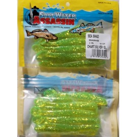 Bass Assassin 20 SALTWATER BASS ASSASSIN 4" CHARTREUSE SILVER GLITTER SEA SHAD