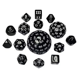 ESJNNK D3-D100 Polyhedral Dice Set 15 Pieces Hundred Dice Spherical RPG Dice Set Dice Dice Dice Magic Tricks Table Games Board Games Party Supplies (Black)