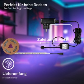 BRILONER LED Stripe Starter Set 2 m LED Strip, IP44 Splash Protection, Remote Control, 3 m Cable, Colourful RGBW, Can Be Shortened, Outdoor, Strips, Light Strip, Patio Decoration