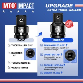 3/4" Female to 1" Male Impact Socket Adapter, 3/4" Impact Socket Adapter for High Torque Applications, Heavy-Duty Chrome Molybdenum Alloy Steel
