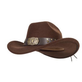 Wide Brim Men and Women's Western Cowboy Hat Fedora-Jazz-Hat with Bull Head Band