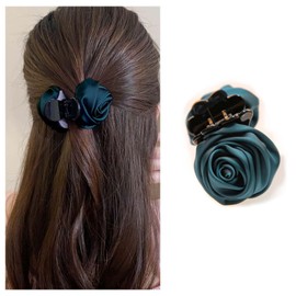 Vacaonio French Rose Flower Hair Claws Clip Medium Ribbon Flower Hair Clip Clamp Green Rose Hair Claw Jaw Burgundy Flower Hair Claw Clip Headwear Decorative Hair Accessories for Women Headdress