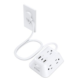 TROND Flat Plug Power Strip Surge Protector with 5FT Ultra Thin Extension Cord, 5 AC Outlets, 3 USB Ports (1 USB C Port), Wall Mountable, Compact Design for Home Office and Dorm Room Essentials