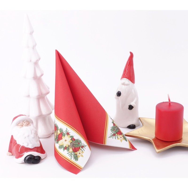 50 Christmas Napkins 40 x 40 Fabric-Like Garland, Colour: Red
