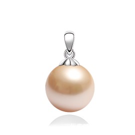 Schmuckwilli Pearl Pendant for Women and Girls - with Pink Round Beads - Elegant Pendant with Shell Pearls MK Beads for Any Occasion - Pearl Pendant Clip for Women, Shell, Pearl
