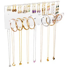 milylove Jewelry Organizer Wall Mounted Necklace Holder Acrylic Jewelry Hanger with 14 Hooks Wall Mounted Jewelry Holder for Necklace Earrings And Rings