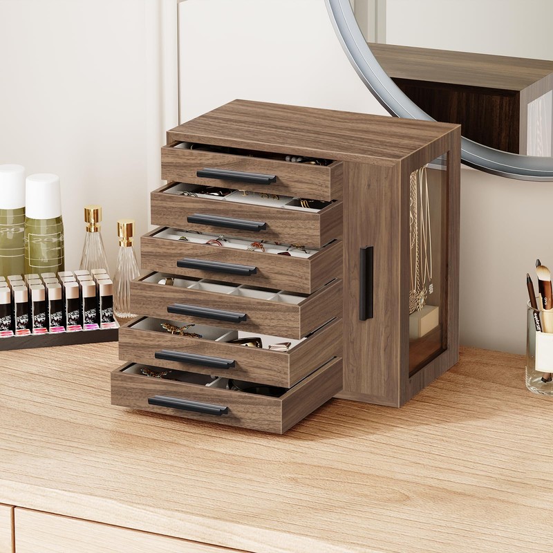 HOOBRO Jewelry Box for Women, Jewelry Organizer Box, 6-Tier Wooden