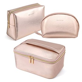 Cosmetiqueras para Maquillaje 3Pcs Portátil Bolsa de Maquillaje Impermeable Multifuncional con Cremallera de Oro Organizador Estuche Maquillaje