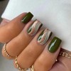 Green Press on Nails Short Square Fake Nails with Gold