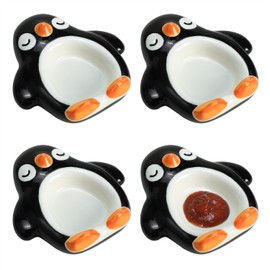 Bicuzat Cute Penguin Shaped Ceramic Sauce Dishes, Seasoning Dishes, Sushi Soy Dipping Bowls, Mini Appetizer Plates,Small Serving Bowls, 5.5 Inches, Set of 4