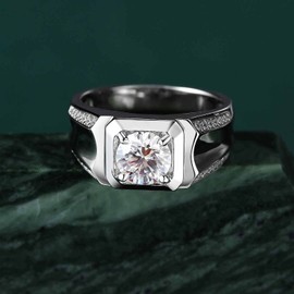 SweetJew Mens Moissanite Wedding Band 925 Sterling Silver Ring For Men 2cttw D Color VVS1 Clarity Brilliant Round Cut Size 12.5
