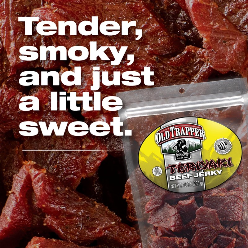 Old Trapper Beef Jerky, Teriyaki 10-Ounce Individual Pack, Tender Meat