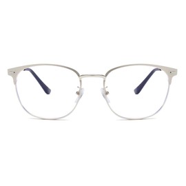 QECEPEI Retro Semi-rimless Round Blue Light Blocking Glasses Horn Rimmed Nerd Clear Lens Computer Gaming Eyeglasses Silver