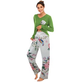Famulily Womens 2 piece Loungewear Pajama Set Pjs Homewear Pajama Set Casual Winter Sleepwear Nightwear Green XL