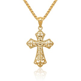 IceCarats 14K Solid Yellow Gold Antique Filigree Holy Cross Necklace Religious Chain Pendant Jesus Christ Charm Only