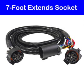 7-Foot 7-Pin Pickup Trailer Wiring Harness Extension Cord Kit with Connector 56070 Compatible with Tundra Ram NIS-san Tian GMC Sierra Ford F-150 F-250 F-350 Chevy Silverado
