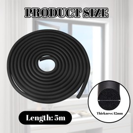 12 mm x 5 m Seal Foam Round Cord, Sealing Tape for Doors Windows, Foam Rubber Weather Seal Strips, Foam Rubber Seal, Round Joint Sealing Cord, Soundproof Sealing Strip for Gap Filling