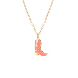 Dreuyet Cowboy Boot Necklace for Women 14K Gold Western Cowgirl Country Necklace Disco Cowgirl Western Necklaces Cowboy Hat Pendant Necklace Western Style Jewelry (Pink Boot)