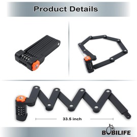 Foldable Bike Lock with Mount Bracket, 4-Digit Combination Anti Theft Heavy Duty Alloy Steel Anti-Scratch Bicycle Lock, Waterproof Anti-Rust Folding Bike Chain Lock for Bike Bicycle Ebike and Scooter