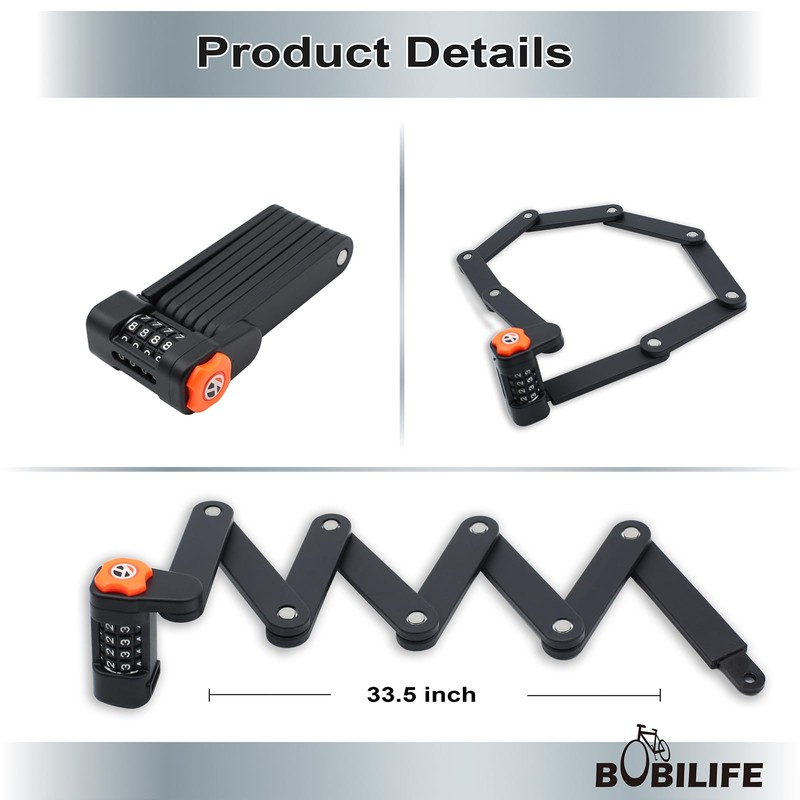 Foldable Bike Lock with Mount Bracket, 4-Digit Combination Anti Theft