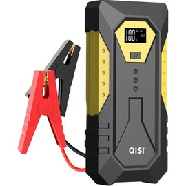 QISI ジャンプスターター 12V 車 2025年 デジタル表示 空気入れ バッテリーテスター セット LEDライト バッテリー エンジンスターター 10000mAh 小型 収納箱付き 最大電流800A 急速充電 ライト付き 車内工具 便利グッズ モバイルバッテリー スマホ充電 ケーブル 付属 軽量 バイク 車緊急始動 PSE認証