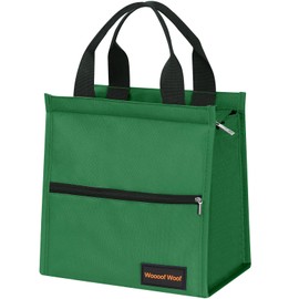 WOOOOF WOOOF Lunch Bag, Insulated Bag, Large Capacity, Bento Box, Front Zipper Pocket, Handle, Inner Insulation, Lightweight, Durable, Unisex, Work or School Commutes, green