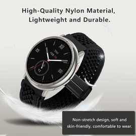 PinnWaa 20mm Braided Nylon Watch Straps, Women Men Quick Release Watch Band, with Adjustable Magnetic Buckle, Soft Sport Breathable Replacement Wristband, Band Width 20mm - Black