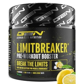 Limitbreaker® Pre Workout Booster with Caffeine 300 mg - Sour Lemon Flavour - with L Citrulline, AAKG, Beta Alanine & L Theanine - High Dose - 360 g Powder 20 Servings - Vegan
