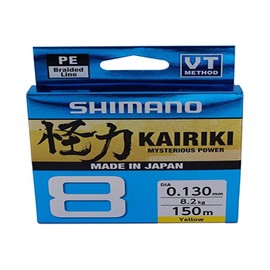 SHIMANO Kairiki 8, 150 Meter, Yellow, 0.05 mm/5.3 kg, Braided Fishing Line, 59WPLA58R30