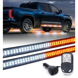 LUMENIX 2PCS 60 Inch Emergency Strobe Lights Strip LED Running Board Flexible Flashing Warning Hazard Safety Light Bar w/Wireless Remote for Construction Vehicles Work Trucks Pickups - White Amber