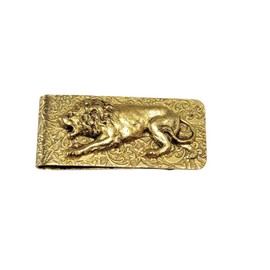 Handmade Oxidized Gold Embossed Lion Money Clip