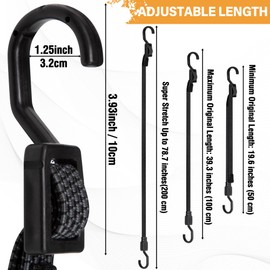 Bungee Cords with Hooks, 40 Inch Flat Adjustable Bungee Cords with Hooks Heavy Duty, Rubber Black Bungee Straps with Metal Buckle Hooks for Outdoor, Camping, Tarps, Bike Rack, Tent, Truck, 12 Pack