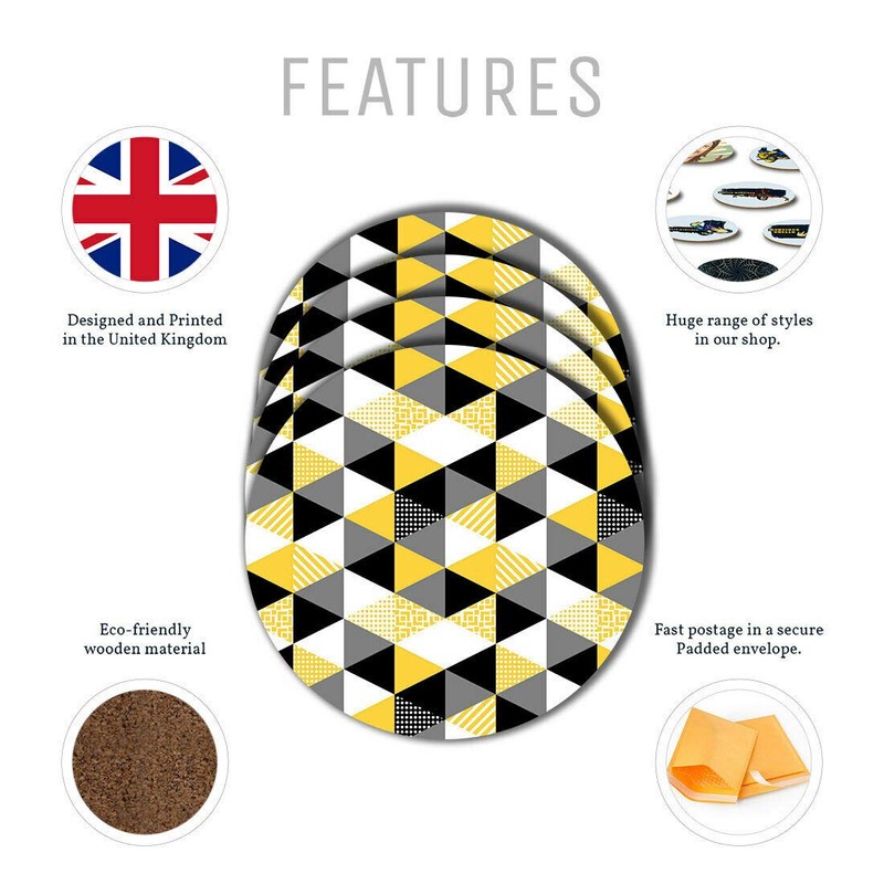 Destination Vinyl 4 Set - Yellow Black White Geometric Coasters
