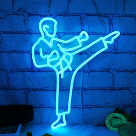 Ammonite Karate Neon Sign, LED Neon Lights for Room Wall Table Decor Art, Men Karate Decor Light Birthday Xmas Gifts for Kids Boys Sports Fan