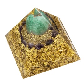 KYEYGWO Green Aventurine Positive Energy Pyramid Gemstone with Crystal Ball, Reiki Healing Crystal Pyramid Chakra Pyramid Desktop Ornament for Meditation and Home Decoration