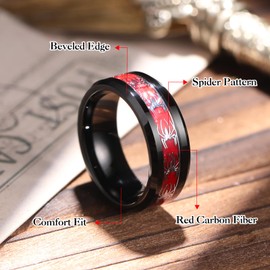 King Will Tungsten Ring for Men Red Spider Rings Black Plated Wedding Band 8mm Width Mens Jewelry Size 7-14丨Nature Collection 8