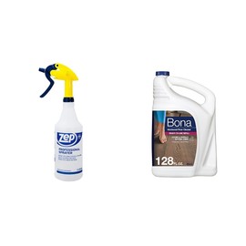 Zep Zep Professional Sprayer Bottle 32 ounces - Up to 30 Foot Spray, Adjustable Nozzle & Bona Hardwood Floor Cleaner Refill - 128 fl oz - Unscented - Refill for Bona Spray Mops