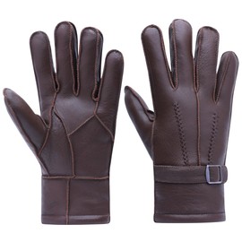 Harssidanzar Winter Leather Gloves For Mens Cold Weather Warmth Sheepskin Shearling Lined Leather Gloves Thermal Gloves SM042CA,Brown,Size, S