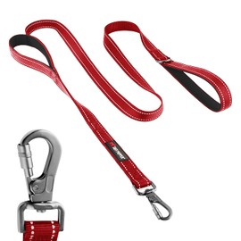 Tuff Pupper Heavy Duty Double Handle Dog Leash | Twist Locking Carabiner Dog Clip | Safety Lock Leash To Hold Strong Dogs | Reflective For Safe Night Walks | 6 Foot Dog Leash | For Medium & Large Dogs