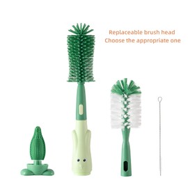 Chemimoso Cup Cleaning Brush, Silicone Baby Bottle Brush with Stand, Large Handle Water Bottle Brush Cleaner Set, with One Tiny Cup Lid Gap Cleaning Brush, Cup Lid Cleaner Brushes Kit, Green