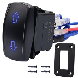 weideer Motor Polarity Reversing Rocker Switch Momentary 20A 12V DC Motor Control 7Pin Up Down Blue LED Winch in/Out Switch with Aluminum Plate Screw Pigtail Wire K-059-M-JT